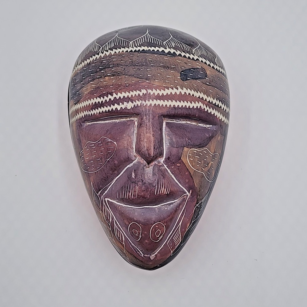 Vintage African Hand Carved Soapstone Tribal Mask Trinket Box 5" Folk Art Kenya